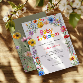 ワイルドフラワーカラフルベビーイン開花ベビーシャワー 招待状