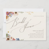 ワイルドフラワーカラフルベージュ水平ブライダルシャワー 招待状 (正面)
