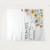 ワイルドフラワーカラフルボホブライダルシャワー背景 タペストリー (正面(横))