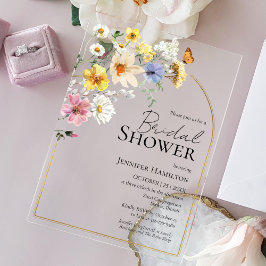 ワイルドフラワーカラフルボホブライダルシャワー アクリル招待状