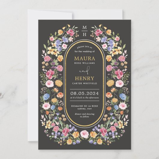 ワイルドフラワーカラフルメドウチョーク結婚ボード 招待状 (正面)