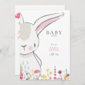 ワイルドフラワーカラフルラビットベイビーシャワー 招待状 (正面/裏面)