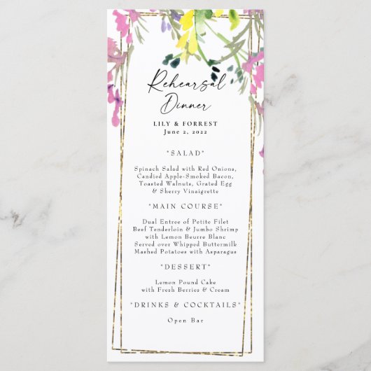 ワイルドフラワーカラフルリハーサルのディナーメニュー メニュー (正面)