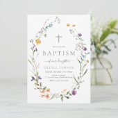 ワイルドフラワーカラフルリースベビーバプテスマ 招待状 (スタンド正面)