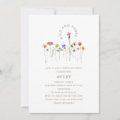 ワイルドフラワーカラフルワイルドアンドスリーバースデーパーティー 招待状 (正面)