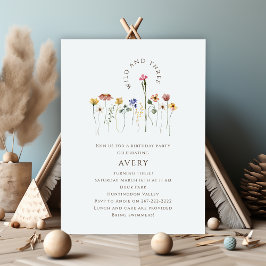 ワイルドフラワーカラフルワイルドアンドスリーバースデーパーティー 招待状