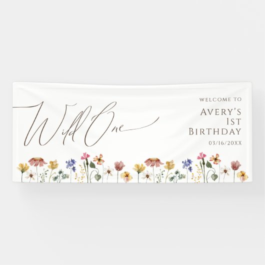 ワイルドフラワーカラフルワイルドワンウェルカム誕生日 横断幕 (横)