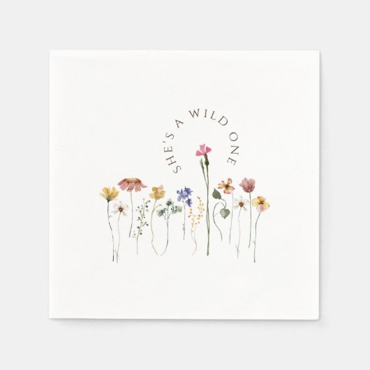 ワイルドフラワーカラフルワイルドワンバースデーパーティー スタンダードカクテルナプキン (正面)