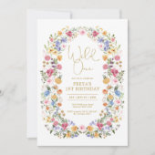 ワイルドフラワーカラフルワイルドワン誕生日パーティー 招待状 (正面)