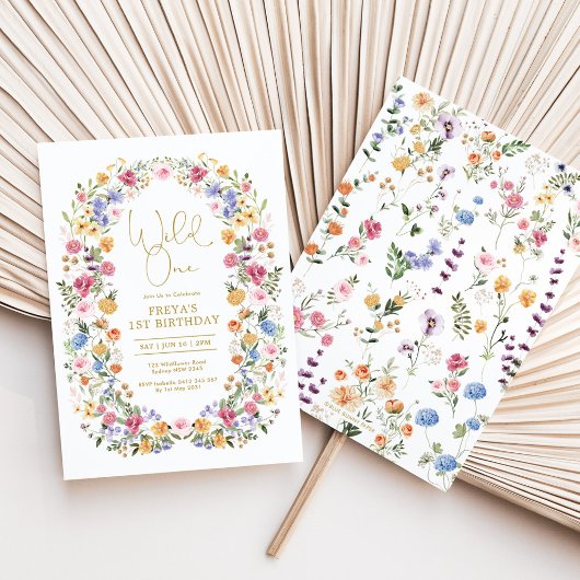 ワイルドフラワーカラフルワイルドワン誕生日パーティー 招待状