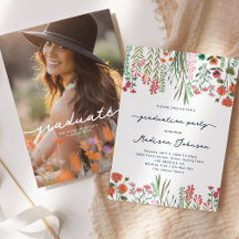 ワイルドフラワーカラフル卒業パーティー招待状