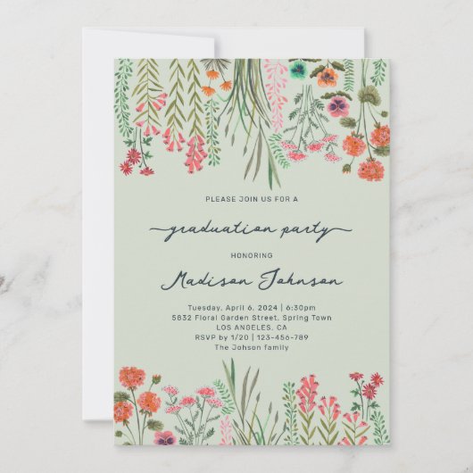 ワイルドフラワーカラフル卒業パーティー招待状 招待状 (正面)