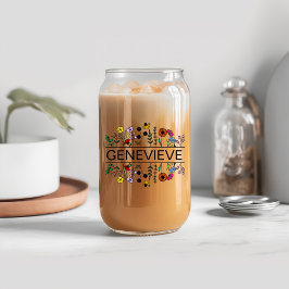 ワイルドフラワーカラフル名前をカスタムする ガラス缶