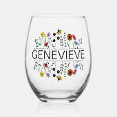 ワイルドフラワーカラフル名前をカスタムする ステムなしワイングラス (正面)