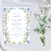 ワイルドフラワーカラフル妖精の最初の誕生日パーティー 招待状