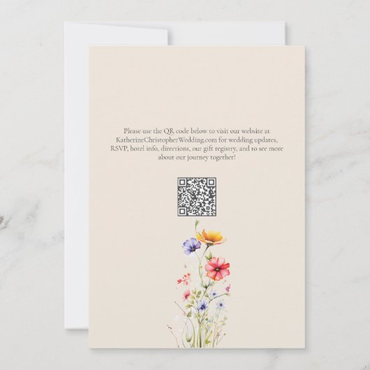 ワイルドフラワーカラフル婚約パーティベエレガントージュ 招待状 (裏面)