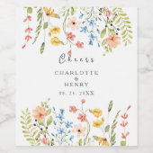 ワイルドフラワーカラフル庭園の結婚式ギフトラベル ワインラベル (シングルラベル)