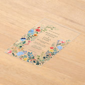 ワイルドフラワーカラフル庭園の結婚式 アクリル招待状 (レイダウン)