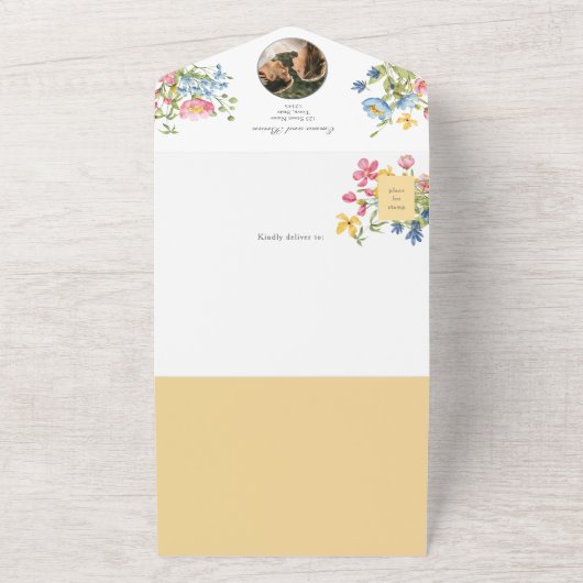 ワイルドフラワーカラフル庭園の結婚式 オールインワン招待状 (外側)