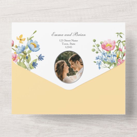 ワイルドフラワーカラフル庭園の結婚式 オールインワン招待状 (裏面)