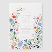 ワイルドフラワーカラフル庭園の結婚式 ベラム紙招待状 (正面)