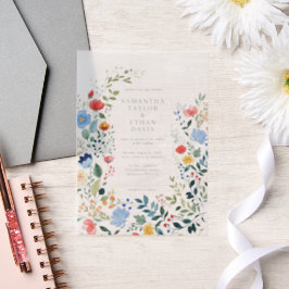 ワイルドフラワーカラフル庭園の結婚式 ベラム紙招待状