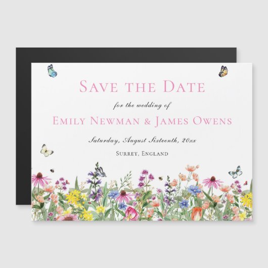 ワイルドフラワーカラフル日付の保存 マグネット招待状 (正面/裏面)