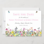 ワイルドフラワーカラフル日付の保存 マグネット招待状 (正面)