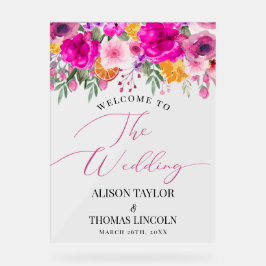 ワイルドフラワーカラフル春ウェルカムアクリル看板 アクリルサイン