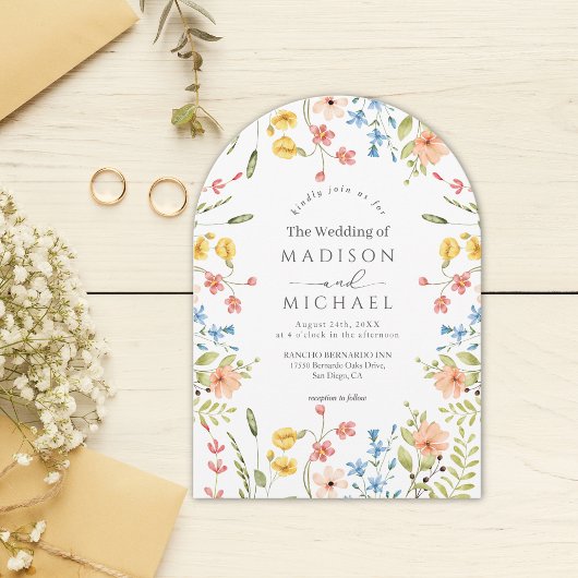 ワイルドフラワーカラフル素朴ガーデン結婚アーチ 招待状