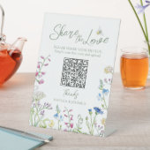 ワイルドフラワーカラフル結婚の水色のQR 台座サイン (インサイチュ)