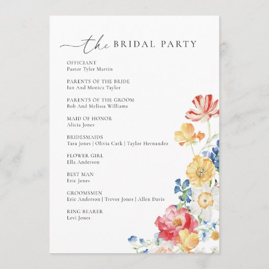 ワイルドフラワーカラフル結婚式 プログラム (裏面)