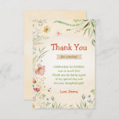 ワイルドフラワーカラフル誕生日ガールゲスト サンキューカード (正面/裏面)