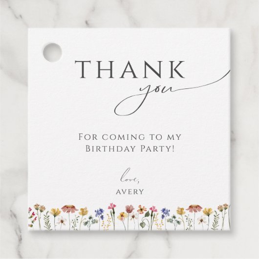 ワイルドフラワーカラフル誕生日スクエアありがとう フェイバータグ (正面)