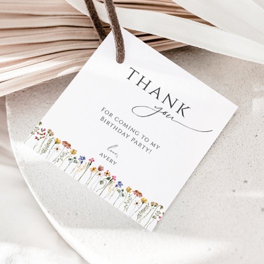 ワイルドフラワーカラフル誕生日スクエアありがとう フェイバータグ