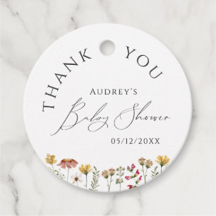 ワイルドフラワーカラフル赤ちゃんシャワーありがとうラウンド フェイバータグ