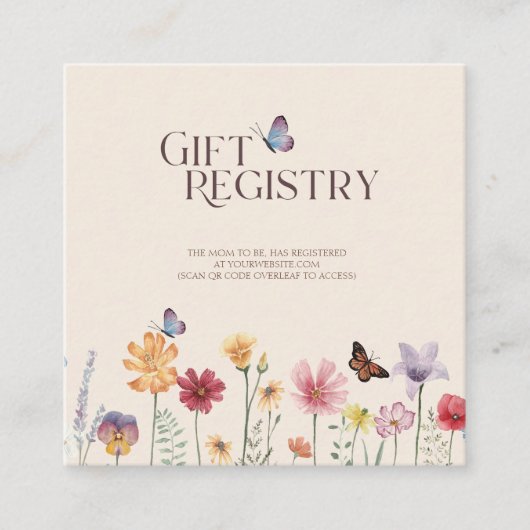 ワイルドフラワーカラフル赤ちゃんシャワーギフトレジストリ エンクロージャーカード (正面)
