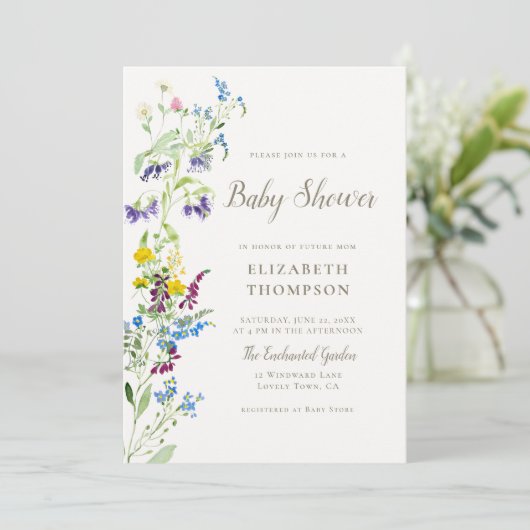 ワイルドフラワーカラフル開花エレガントベビーシャワー 招待状 (スタンド正面)