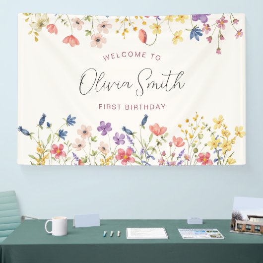ワイルドフラワーカラフル1回目の誕生日パーティー 横断幕 (トレードショー)
