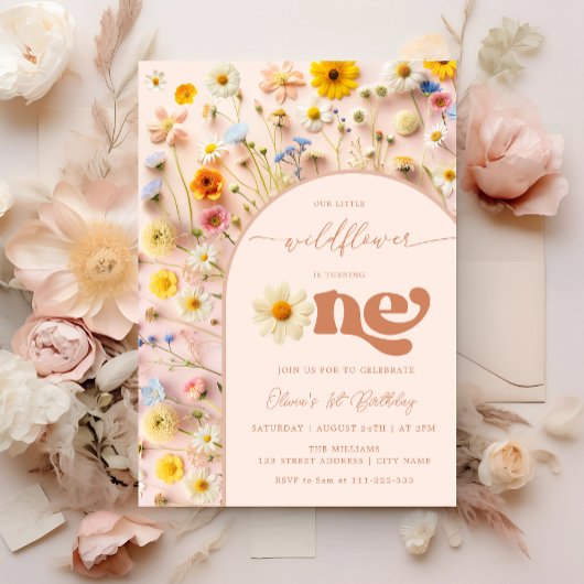 ワイルドフラワーカラフル1歳の誕生日 招待状