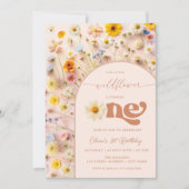 ワイルドフラワーカラフル1歳の誕生日 招待状 (正面)
