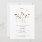 ワイルドフラワーカラフル12歳の誕生日パーティー 招待状 (正面)