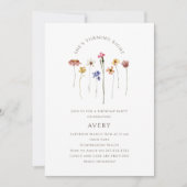 ワイルドフラワーカラフル8歳の誕生日パーティー 招待状 (正面)