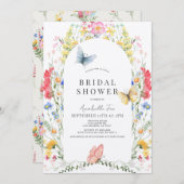 ワイルドフラワーカラフル&バタフライアーチブライダルシャワー 招待状 (正面/裏面)