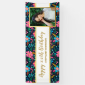 ワイルドフラワーカラフル、任意の年齢、あなたの写真誕生日 横断幕 (縦)