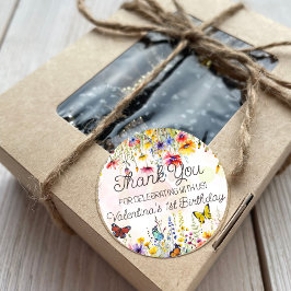 ワイルドフラワーカラフル&蝶の誕生日パーティー ラウンドシール