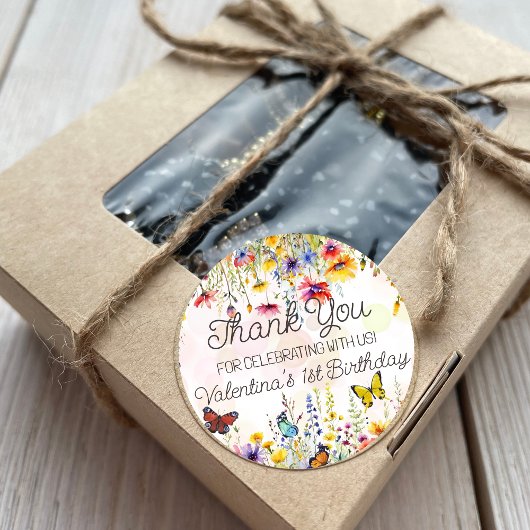 ワイルドフラワーカラフル&蝶の誕生日パーティー ラウンドシール