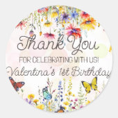 ワイルドフラワーカラフル&蝶の誕生日パーティー ラウンドシール (正面)