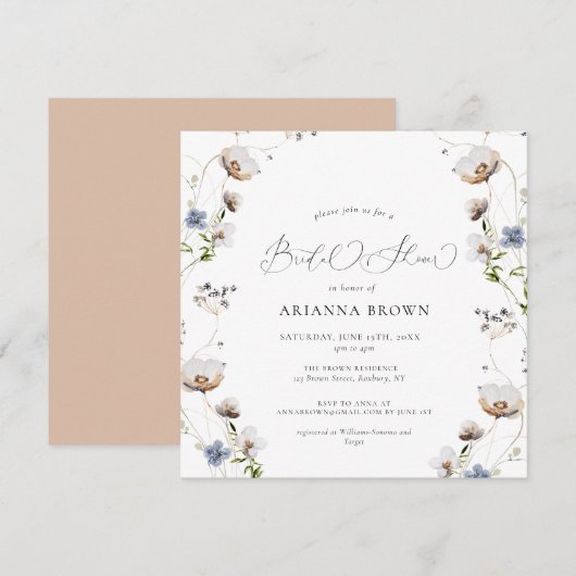 ワイルドフラワーカリグラフィーブライダルシャワー招待状 招待状 (正面/裏面)