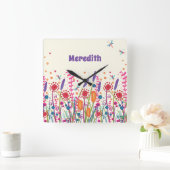 ワイルドフラワーカワイイトレンディーパーソナライズされたインスピレーション スクエア壁時計 (ホーム)